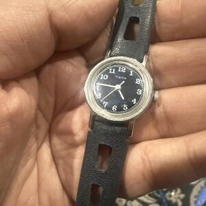 Working Vintage Timex Sports Blue Manual Wind Ladies Watch Blue Strap 25mm Fit 7